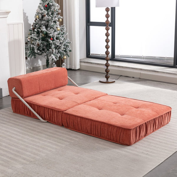 English Elm Green Chenille Floor Sofa Convertible Futon Chair with Modular Sleeping Support Orange W3612P376633