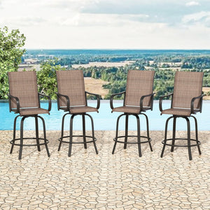 English Elm Patio Swivel Barstools Set of 2 Textilene Mesh Powder Coated Frame All Weather Seating Brown T3623P437331