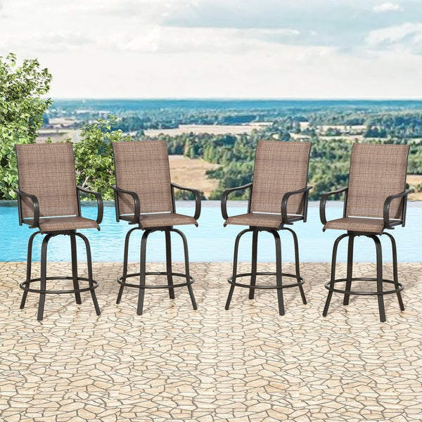 English Elm Patio Swivel Barstools Set of 2 Textilene Mesh Powder Coated Frame All Weather Seating Brown T3623P437331