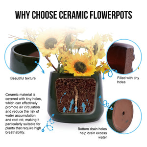 English Elm 4 Pieces Ceramic Flowerpot Set with Hand-Glazed Finish, Precision Molded Planters for Patio Decor Antique Green W3273P321579