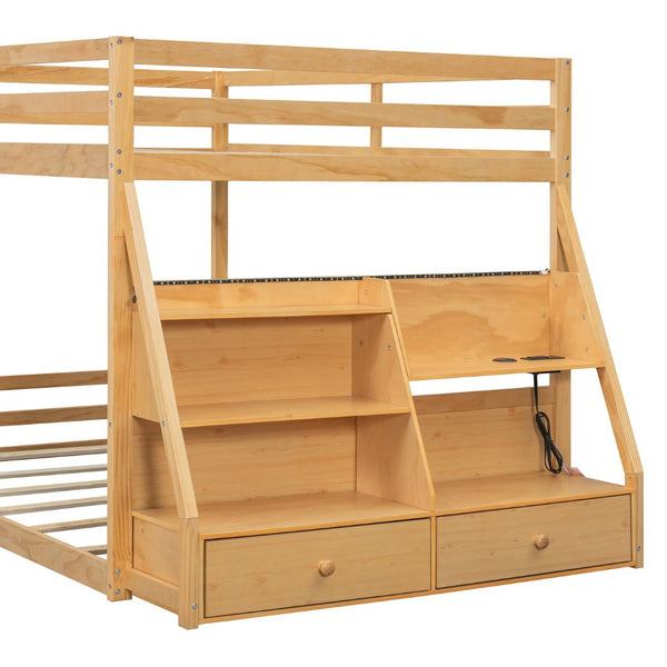 English Elm Full Bunk Bed with App Led Lighting Usb Charging Storage Drawers Kids Bedroom Natural N820S00080N
