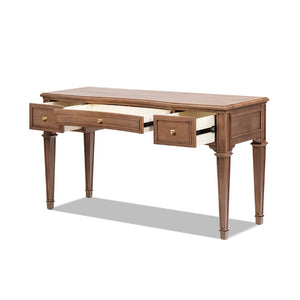 English Elm Dauphin Rubberwood Executive Desk with Soft Close Drawers and Satin Gold Hardware B2719P468876