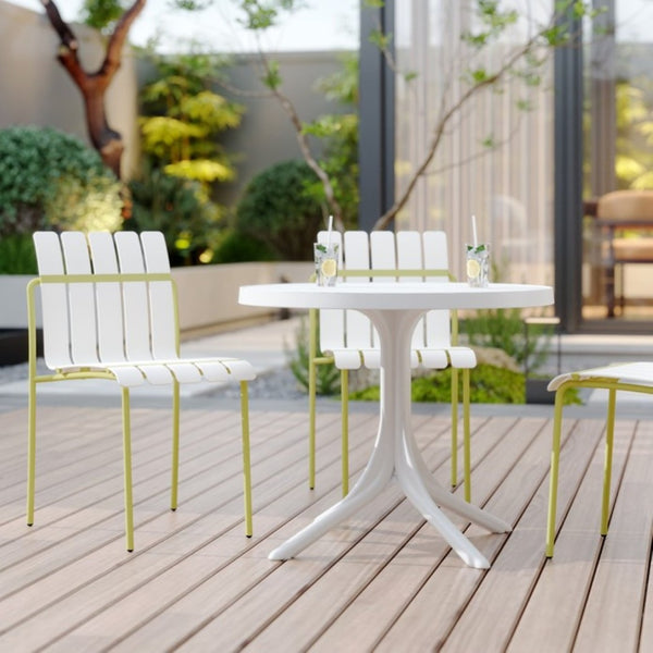 English Elm Summer Outdoor Dining Set Stackable Pp Chairs Round Table Uv Resistant Patio Cream White,Grain Yellow,White W3450S00025