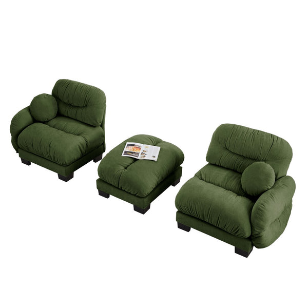 English Elm Pleated Chenille Sectional Sofa with Ottoman Ergonomic Foam Curved Armrests Living Room Green W5656S00047