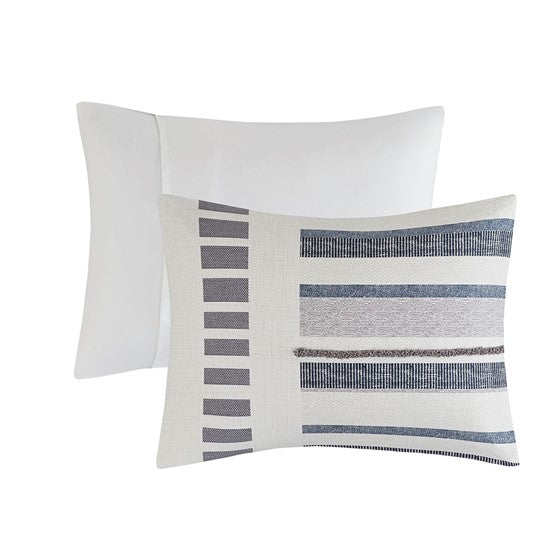 English Elm King/Cal King Serena 3-Piece Cotton Percale Duvet Cover Set with Fringe & Chenille Trims, Antimicrobial Protection B03596496