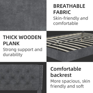 English Elm Suede Tufted Platform Bed Full Size Upholstered Headboard for Restful Bedroom Retreat Grey W1935P360997