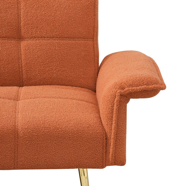 English Elm 70-inch Teddy Fleece Sofabed Convertible Futon with Adjustable Arms & Backrest, Plush Studio Bed Lounge Orange W2290P257421