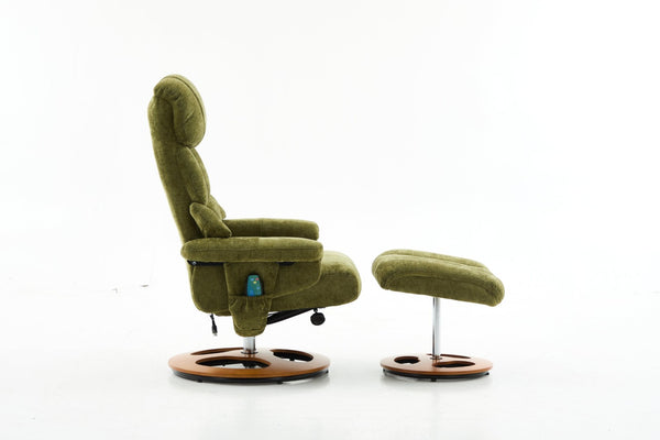 English Elm 069-ergonomic Swivel Recliner with Ottoman Chenille Wingback Massage Lounge Chair Green W527P439689