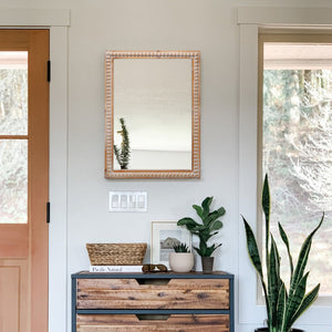 English Elm 22x30 Wood Framed Mirror Antique Natural Farmhouse Wall Mounted Rectangle Vanity Mirror with Beaded Trim for Bathroom Bedroom Hallway W2295P290649