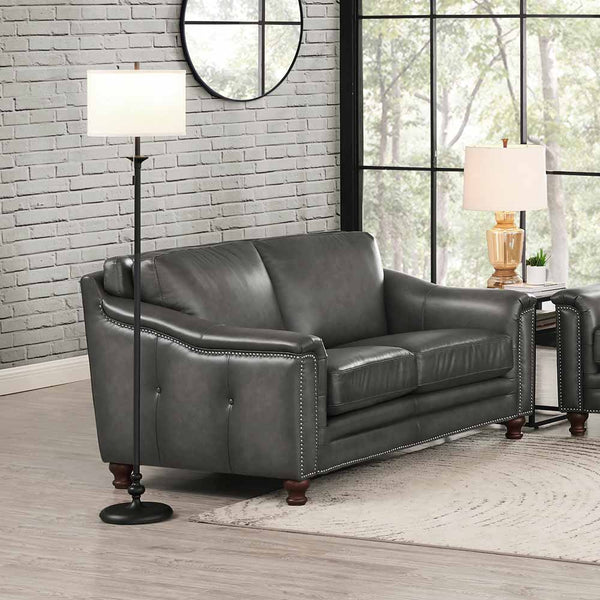 English Elm Belfast Luxurious Top Grain Leather Loveseat with Curved Back, Nailhead Trim & Tufted Sides, Timeless Craftsmanship and Comfort B2705P211694