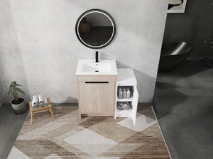 English Elm 36 Inch Freestanding Bathroom Vanity With Ceramic Sink, Soft-Close Doors & Ample Storage Solutions W999S00302
