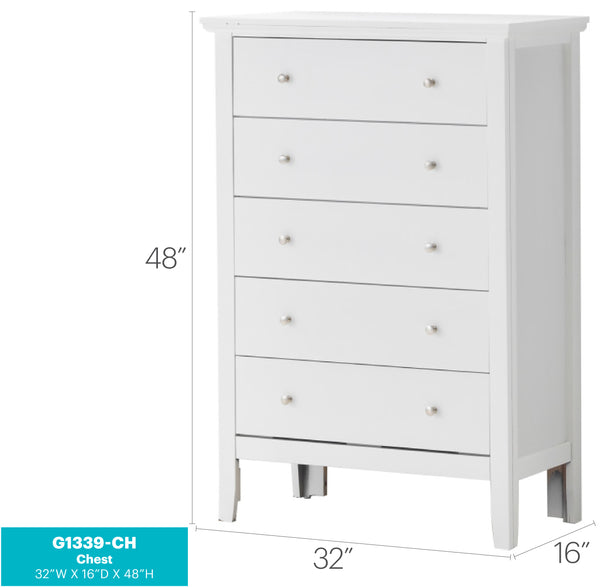 English Elm Primo Parker Chest with French Dovetail Drawers and Padded Headboards for Stylish Bedroom Storage White 34 L x 51 W x 18 H B078112161