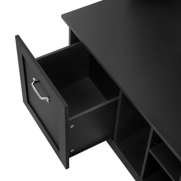 English Elm U-Can 5-in-1 Entryway Bench Hall Tree with 7 Hooks, 2 Drawers & Adjustable Shelves for Organized Homes Black N724P235232B