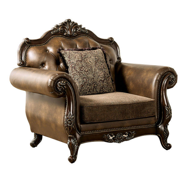 English Elm Traditional Carved Tufted Accent Chair with Rolled Arms, Nailhead Trim and Elegant Upholstery Brown,Cherry 35 L x 46 W x 33 H B2741P380810