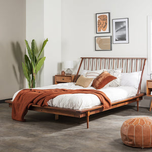English Elm Walker Edison - Mid-Century Solid Pine Queen Platform Bed with Spindle Headboard, Tapered Legs & No Box Spring Needed Walnut 94 L x 16 W x 6 H B185P169401