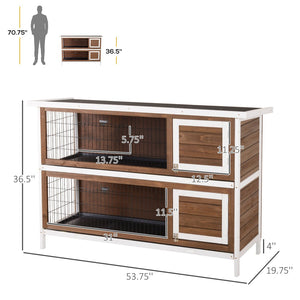 English Elm Spacious Two-story Fir Wood Rabbit Hutch with Shingle Roof for Outdoor Patio Use T3971P435830