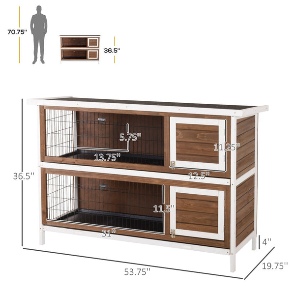 English Elm Spacious Two-story Fir Wood Rabbit Hutch with Shingle Roof for Outdoor Patio Use T3971P435830
