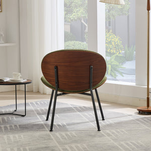 English Elm Mid-Century Shell Chair with Walnut Wood Grain Veneer, Wide Curved Seat, Durable Metal Legs, 330lb Capacity Green W1143P214256