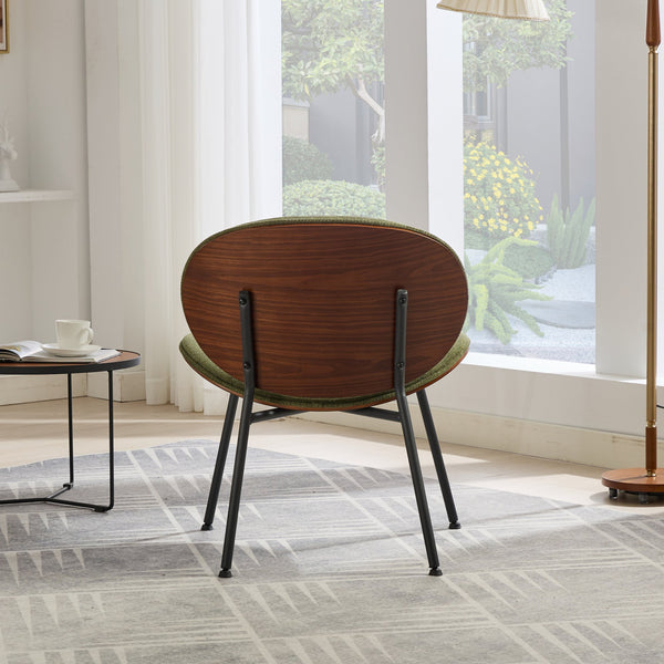 English Elm Mid-Century Shell Chair with Walnut Wood Grain Veneer, Wide Curved Seat, Durable Metal Legs, 330lb Capacity Green W1143P214256