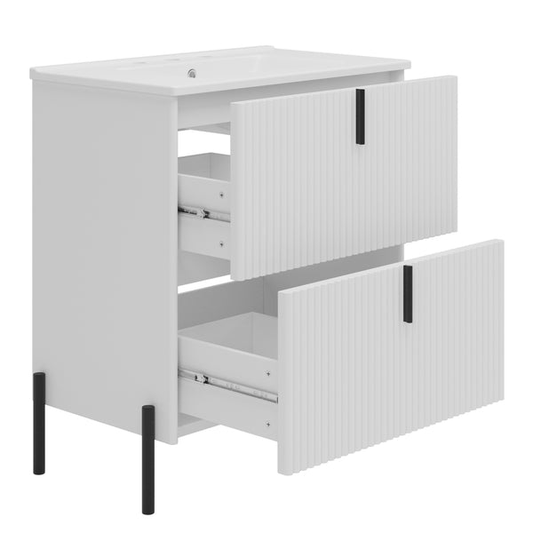 English Elm Christopher Knight Home® - 30" Freestanding Bathroom Vanity With Fluted Design, Ceramic Sink & Soft-Close Drawers For Style N817P288931W