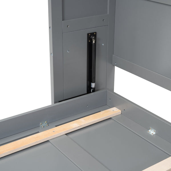 English Elm Queen Murphy Wall Bed with Dual Piston Mechanism Space Saving Mdf Cabinet Frame Gray LP000665AAE-2
