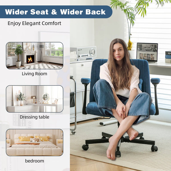 English Elm Modern Linen Blue Criss Cross Armrest Office Chair with Adjustable Height, Tilt, Swivel & Plush Pillow W3394P336172