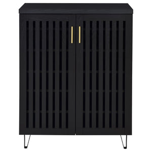 English Elm Clackamas Engineered Wood Shoe Cabinet with Hairpin Legs and Matte Gold Hardware Black B062P440404