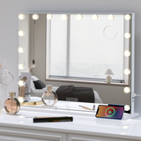 Hollywood Vanity Mirror with Speaker & Lights: 18 Bulbs, 3 Colors, Adjustable Brightness, USB Port - Table/Wall Mount Beauty Mirror for Bedroom