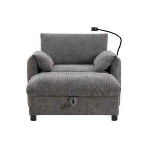 English Elm 37" Oversized Chenille Armchair with Ottoman Usb Charging Pocket Spring Living Room Gray N723P387145E