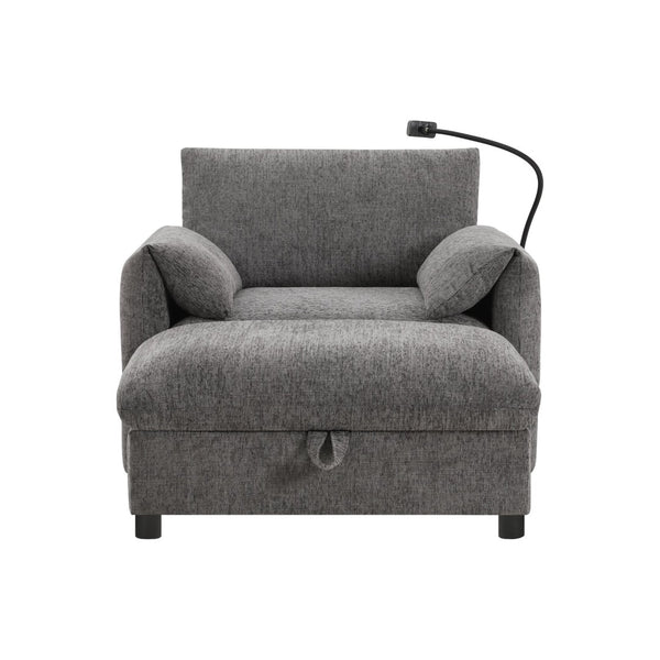 English Elm 37" Oversized Chenille Armchair with Ottoman Usb Charging Pocket Spring Living Room Gray N723P387145E
