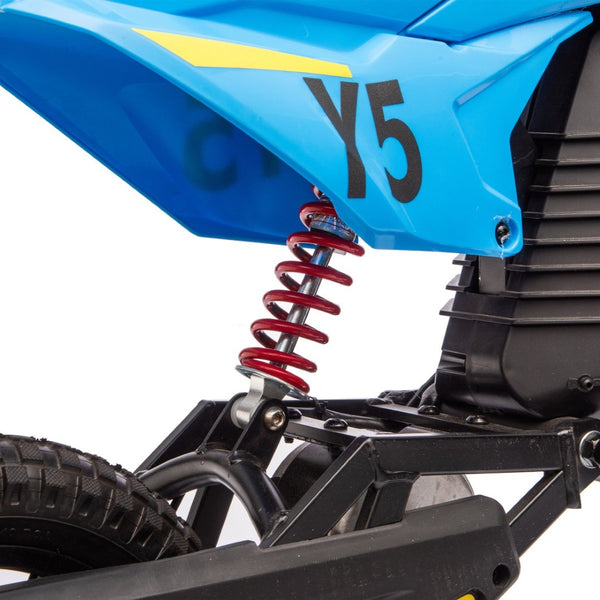 English Elm 24v 250w Kids Off-road Electric Motorcycle with Led Lights Bluetooth and Rear Suspension Blue W1578P203980
