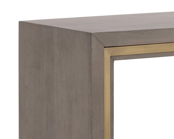 Sunpan Hilbert Console Table - Modern Grey Acacia Wood with Brass Trim, Stylish Linear Design for Any Space