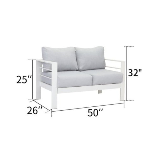 English Elm 3-piece Outdoor Aluminum Conversation Set with Deep Cushions and Wpc Coffee Table Grey+White B082S00087