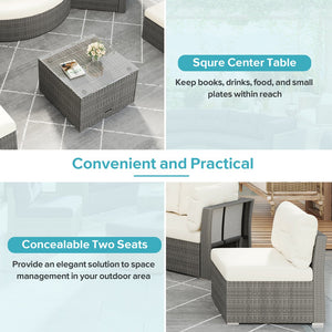 English Elm Patio Rattan Sectional Daybed Set with 5" Cushions, Iron Frame & Aluminum Legs for Outdoor Comfort Beige N719Z000010A