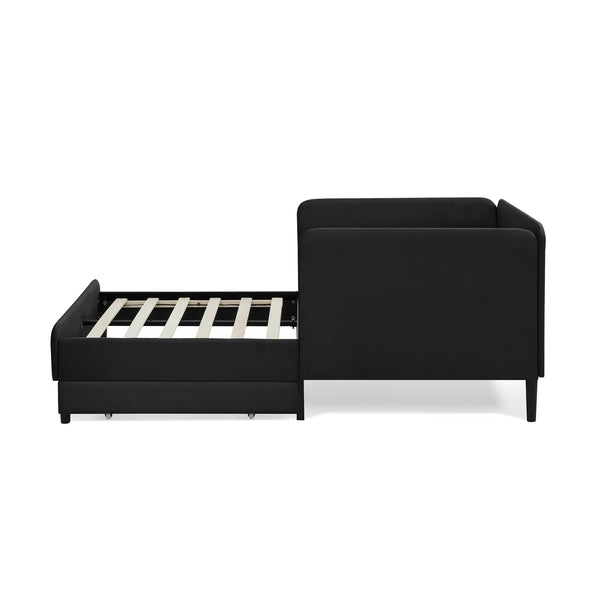 English Elm Twin Velvet Upholstered Platform Bed with 2 Underbed Drawers, Adjustable Sofa Bed, Modern Black Design W1413P298910