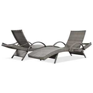 English Elm K&K 80" Outdoor Wicker Chaise Lounge Set of 2 with 2000H UV Wicker, Pull-Out Side Table, 4-Position Recliner Grey WF321204AAE
