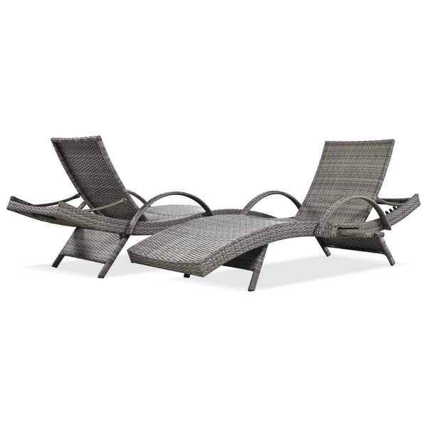 English Elm K&K 80" Outdoor Wicker Chaise Lounge Set of 2 with 2000H UV Wicker, Pull-Out Side Table, 4-Position Recliner Grey WF321204AAE