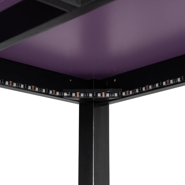 English Elm Twin Gaming Daybed with Led Strips Desk Pegboard Bookcase and Three Storage Drawers Purple+Black N820S00083I