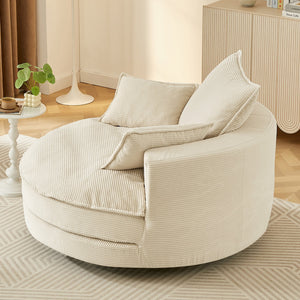 English Elm 360° Oversized Swivel Lounge Chair with 38" Deep Seat Dual-Layer Cushion Corduroy Accent Pillows Beige N719S002100A