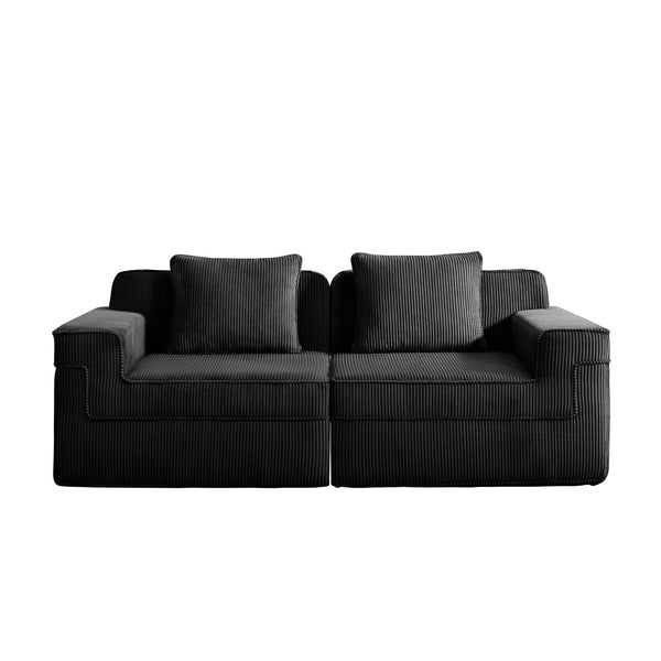 English Elm Modular Boneless 2-Seat Loveseat Sofa with Plush Corduroy, Deep Cloud Comfort and Removable Pillows Black W3041P353168