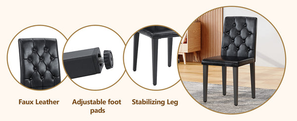 English Elm 4-pack PU dining chairs with ergonomic buckle backrest, gold metal legs, high-density sponge comfort Black W1151P295721