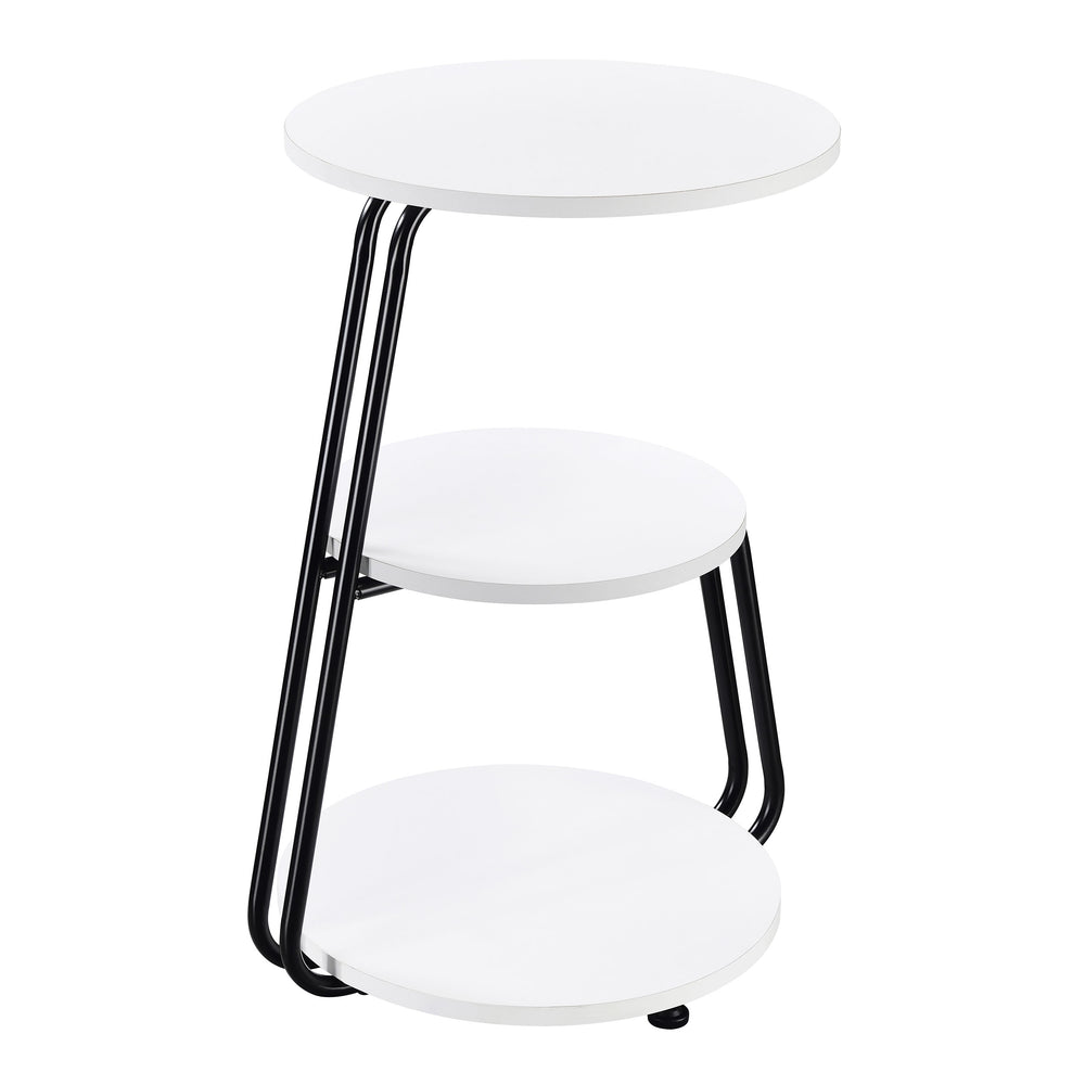 English Elm Dixon 3-Tier Round Accent Side Table in White with Slim Black Legs — Compact, Layered Storage for Small Spaces B062P378399