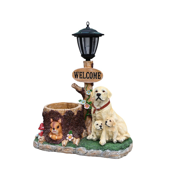 English Elm Labrador Mother and Pup Resin Garden Statue with Integrated Floral Planter Basin W5398P464250
