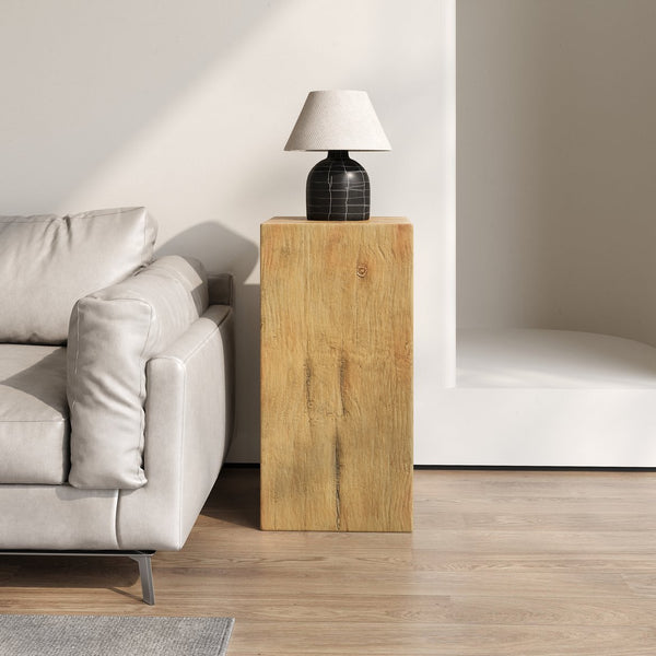 English Elm Christopher Knight Home® - Wood-Look Square-Column End Table 33.75" H with Distressed Wood-Like Finish, Durable MGO Fiberglass Blend Natural N770P284172N