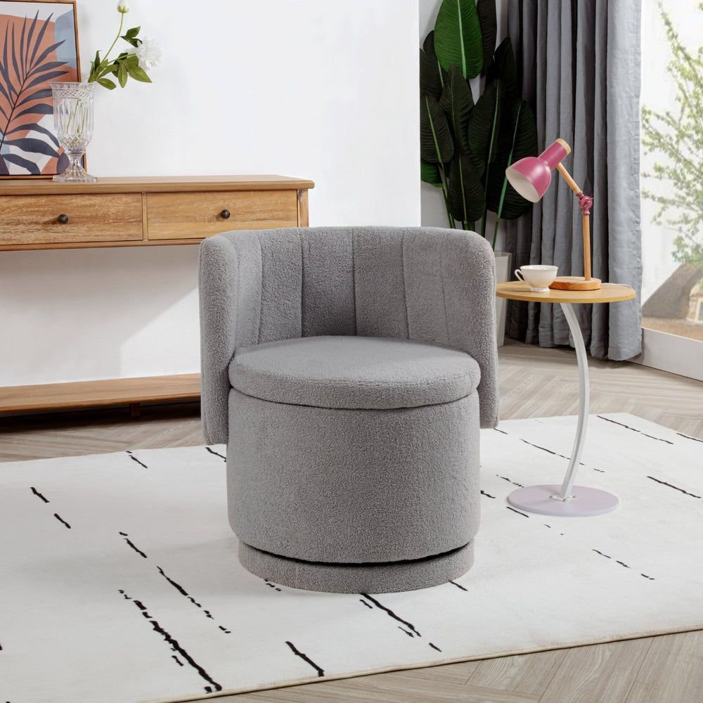 English Elm 360 Swivel Accent Chair with Hidden Base Storage Plush Upholstered Bedroom Seat Gray W1716P196474