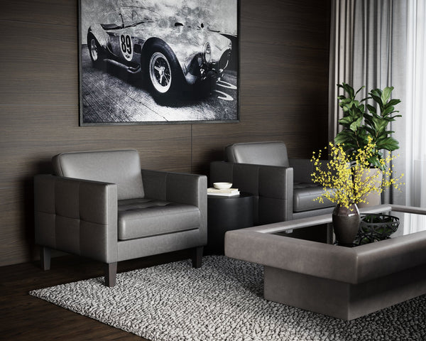 Sunpan Karmelo Armchair - Timeless Italian Design in Luxurious Aniline Leather with Solid Beech Wood Legs Vintage Charcoal Leather