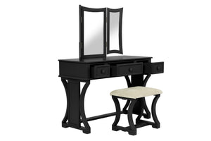 English Elm Unique Modern Pine Wood Vanity Set with 3-Panel Foldable Mirror, Cushioned Stool, Drawers — Rustic Chic B011P354536
