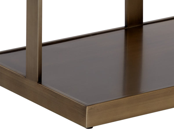 Sunpan Kamali Side Table: Stylish Beige Marble & Antique Gold Base – Modern Elegance for Your Living Space