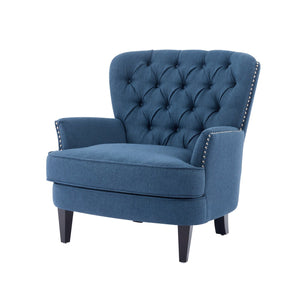 English Elm Christopher Knight Home® - Mirod Vintage Upholstered Lounge Chair with Tufted Back and Nailhead Trim, Solid Wood Legs, Cozy Comfort Navy Blue N760P253374V