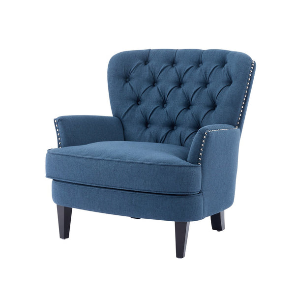 English Elm Christopher Knight Home® - Mirod Vintage Upholstered Lounge Chair with Tufted Back and Nailhead Trim, Solid Wood Legs, Cozy Comfort Navy Blue N760P253374V